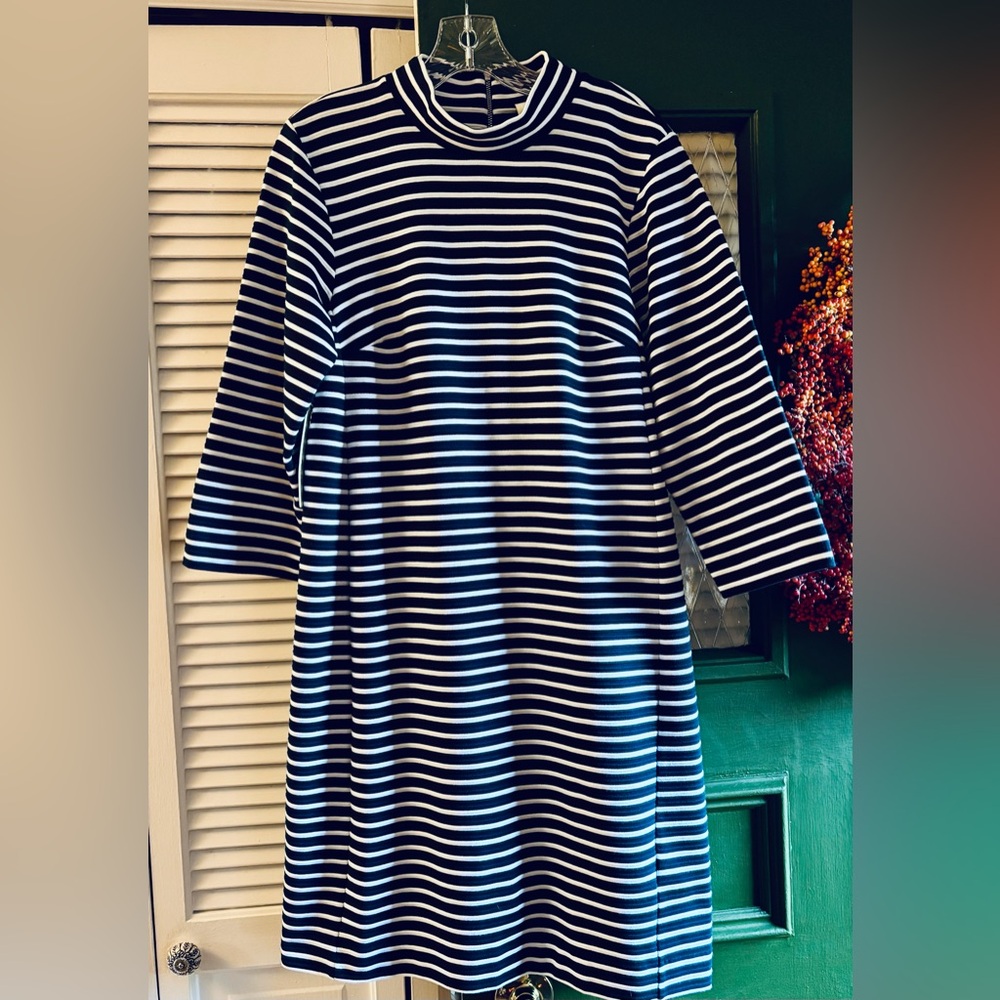 ⭐️ Anthropologie SEEN WORN KEPT striped mock neck 3/4 sleeve dress NEW Size 10